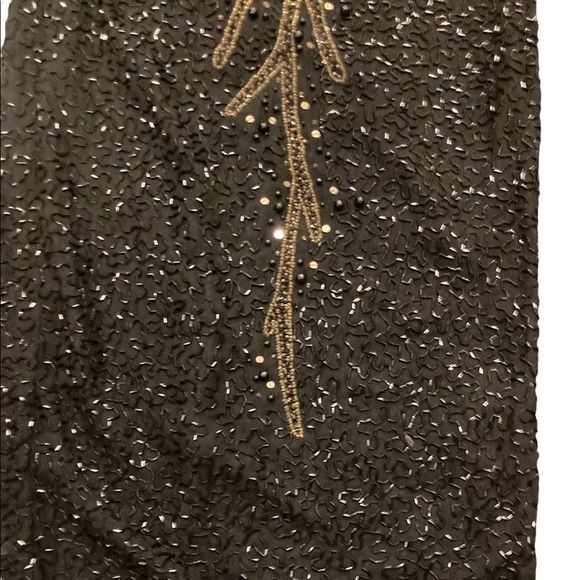 Vintage Swee Lo black and gold sparkling shimmery  sequin evening gown w/ split - Picture 9 of 13
